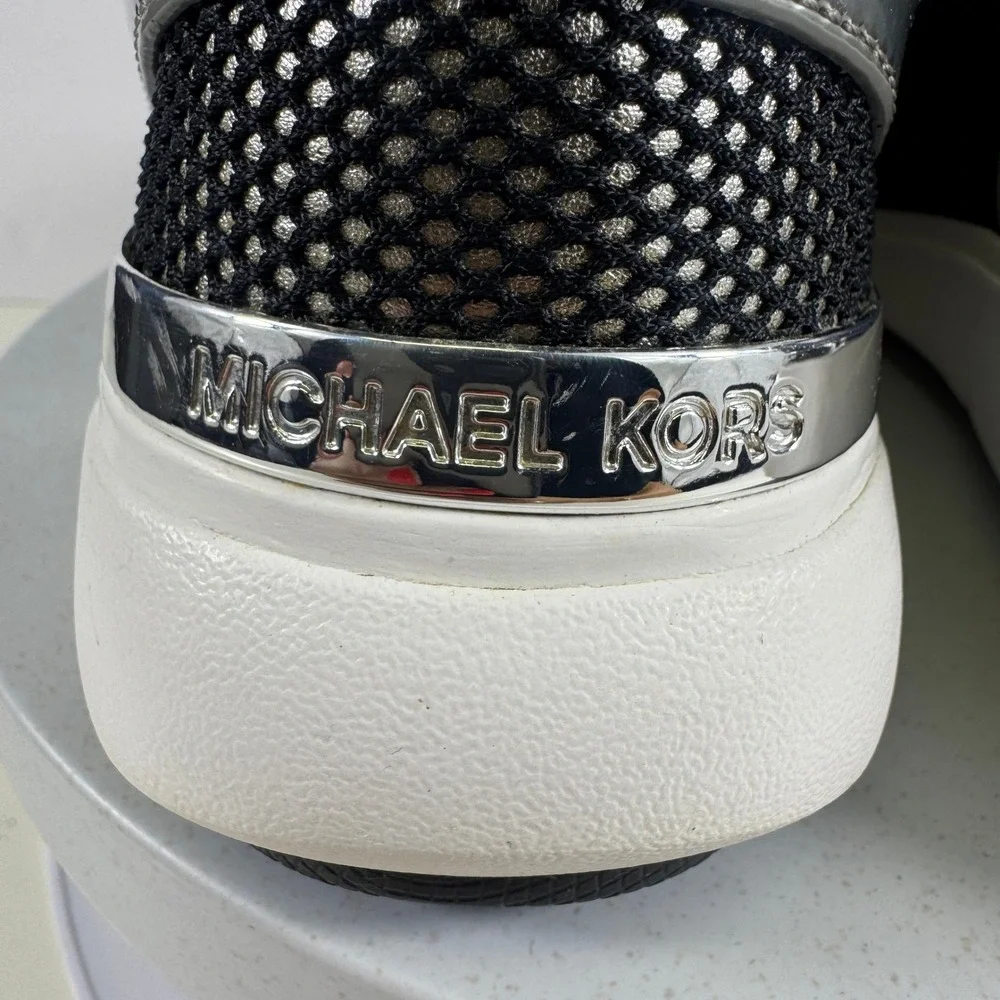 Michael Kors Allie Trainer Sneakers Black Silver Metallic Mesh Low Top Shoes‎ 7